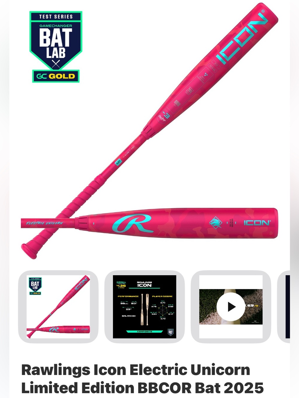 Rawlings Pink and Teal ICON Baseball Bat
